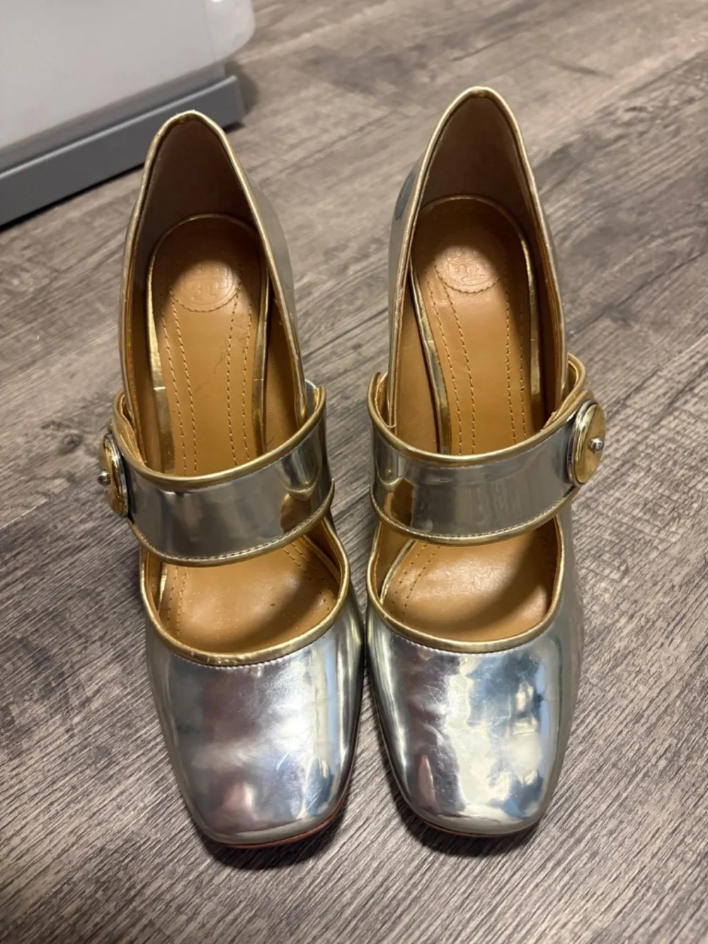 Tory Burch Madison Metallic Mary Jane Pumps 7.5 Size 100mm Heel